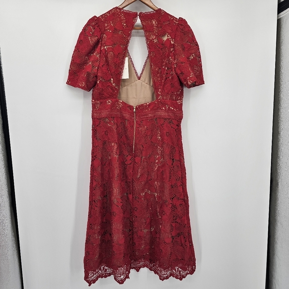 Adelyn Rae Red Lace Mod Illusion Midi Dress Womens Size Large New - Picture 10 of 14